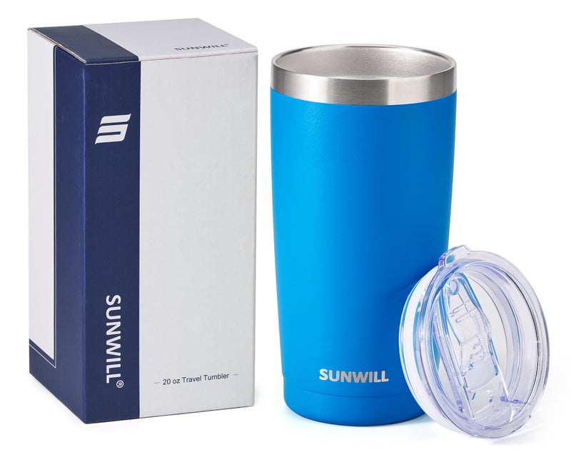 SUNWILL Travel Coffee Tumbler 20 oz, Insulated Mug with Lid, Stainless Steel Cup for Outdoor, Powder Coated Royal Blue - Image 5